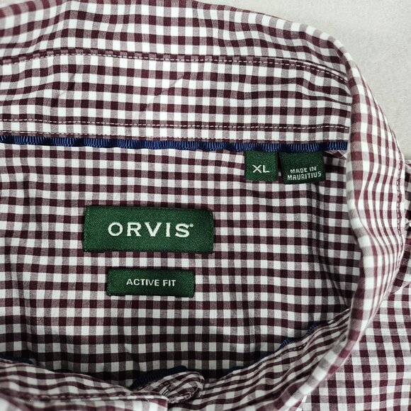 Orvis Shirt Mens XL Maroon Check Long Sleeve Button Up Active Fit 100% Cotton - Picture 3 of 9